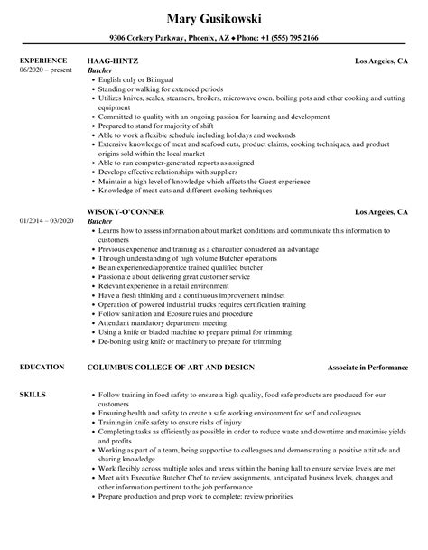 Butcher Resume Samples | Velvet Jobs