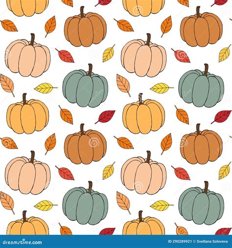 Vector Seamless Pattern Of Pumpkin And Leaves Stock Illustration