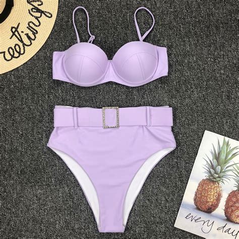 Vintage Solid Swimsuit High Waist Bikini Set Power Day Sale