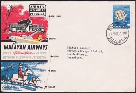 Singapore Malayan Airways First Flight Cover To Jesselton North