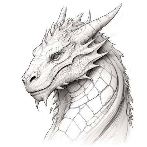 Detailed Dragon Head Portrait Drawing in Fantasy Style Stock ...