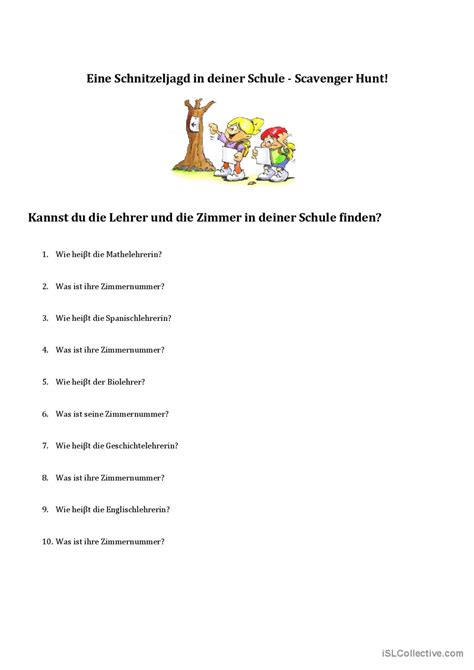 Schnitzeljagd in der Schule allgemei Deutsch DAF Arbeitsblätter pdf doc