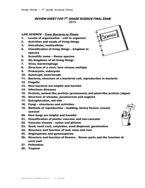 7th Grade Life Science Final Exam Study Guide Study Poster