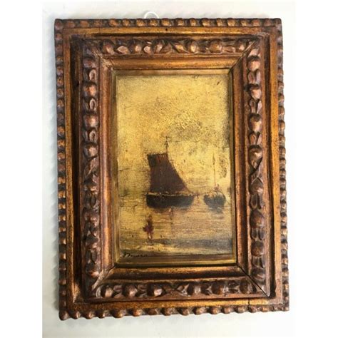 Piccolo Quadro Dipinto Olio Achille Dovera Paesaggio Marina Porto