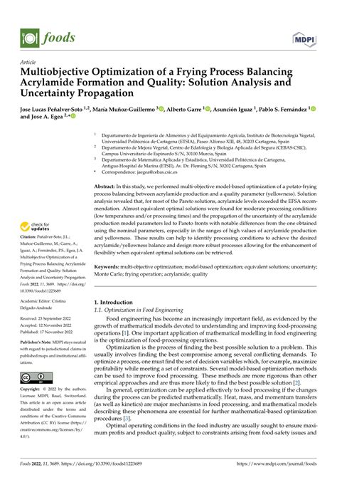 PDF Multiobjective Optimization Of A Frying Process Balancing