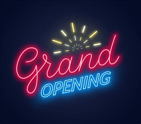 Premium Vector Grand Opening Neon Sign On Dark Background Poster