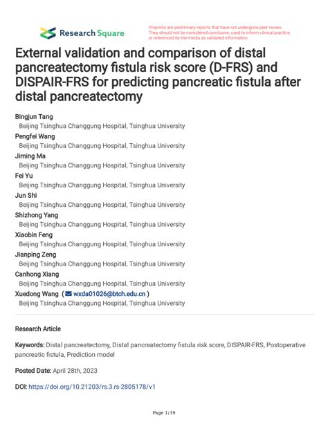 PDF External Validation And Comparison Of Distal Pancreatectomy