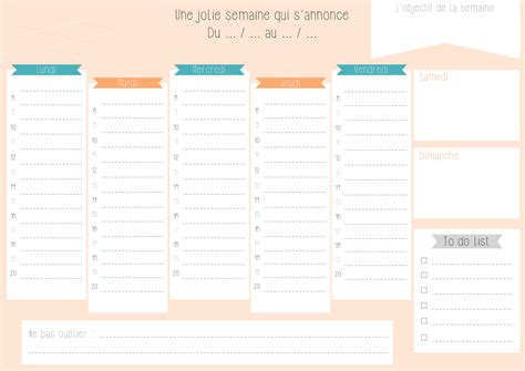 Mod Le De Planning Hebdomadaire Planificateur Hebdomadaire