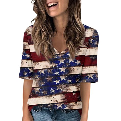 Wangxldd 4th Of July Summer Blouses For Women 2024 Vacation Trendy V