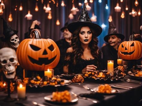 Premium AI Image | People in a Halloween themed party