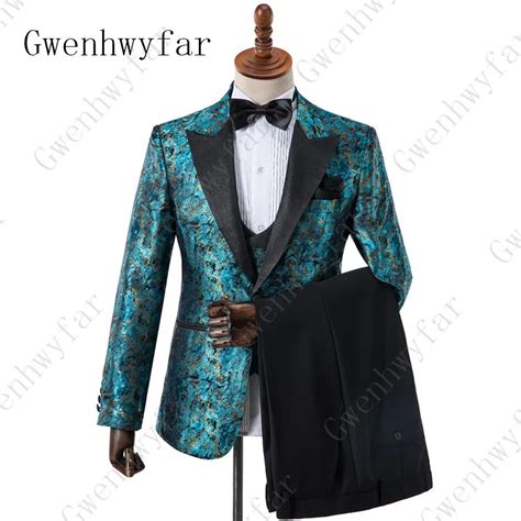 Gwenhwyfar Mens Suits For Wedding Floral Printed Best Man Tuxedos Slim