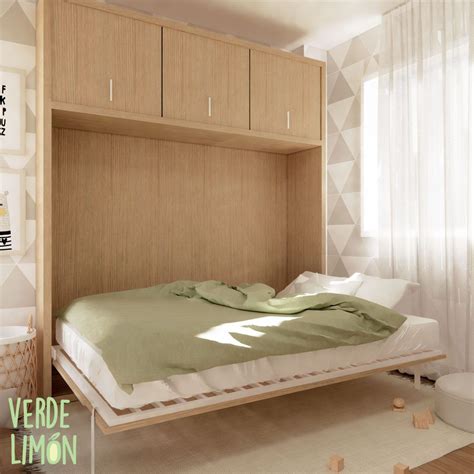 Cama Abatible Matrimonio Con Armario Elena Verde Limon