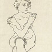 Seated Female Nude Arms And Legs Crossed Drawing By Egon Schiele Fine