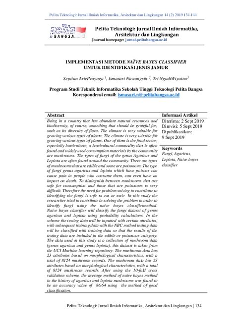 Pdf Implementasi Metode Naïve Bayes Classifier Untuk Identifikasi