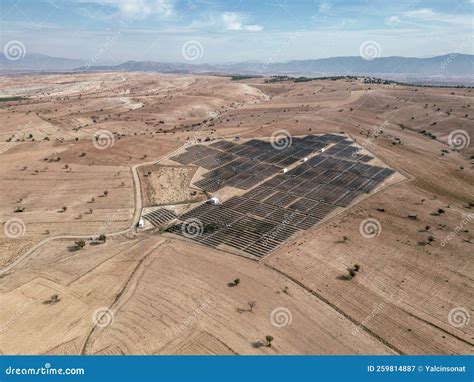 Solar Panel Field Built On Arid Lands Alternative Green Energy Concept