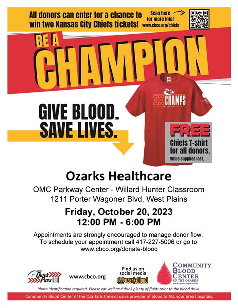 Be A Champion Give Blood And Save Lives Ozarks Healthcare And