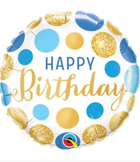 Balloon 18 Blue Gold Dot Happy Birthday Simply Love Boutique