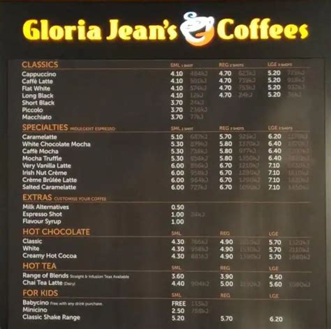 Gloria Jean S Coffee Menu Urbanspoon Zomato