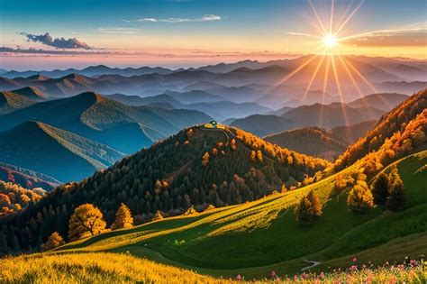 Premium AI Image | Mountain landscape at sunset