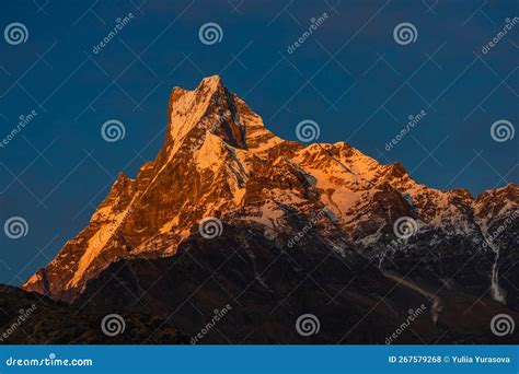 Machapuchare Oder Fischschwanz Heiliger Berg In Nepal Stockfoto Bild