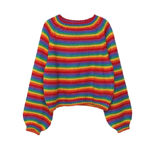 Rainbow Striped Knitted Womens Pullover Sweater Queerks™