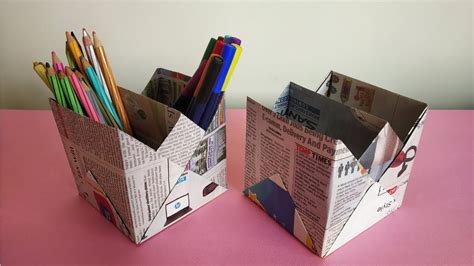 How To Make Newspaper Pen Stand Pen Holder Recycled Craft Ideas