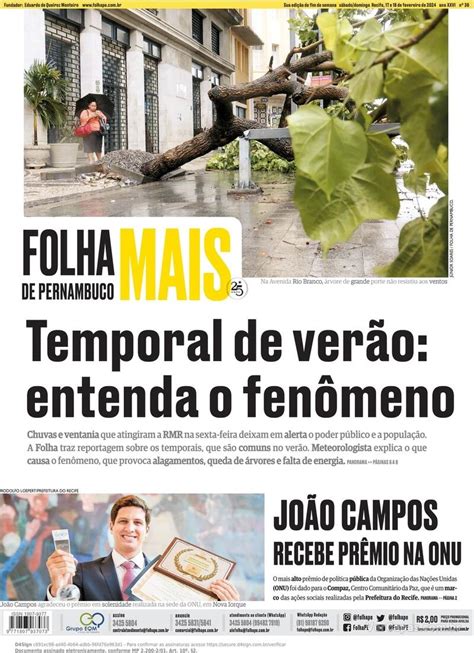 Capa Folha De Pernambuco Edi O S Bado De Fevereiro De