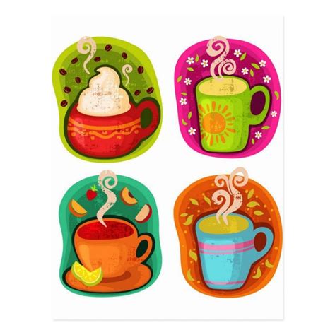 Cup Of Hot Drink Coffee Or Tea Vector Illustration Postcard Coffee