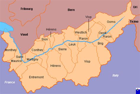 Clickable map of Valais/Wallis districts (Switzerland)