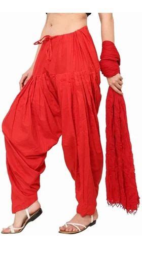 Semi Stitched Cotton Patiala Salwar With Dupatta Waist Size Free At