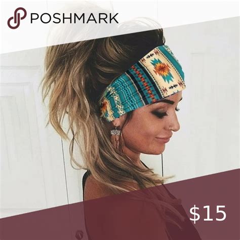 Bohemian Aztec Headband Cycle Yoga Sports Hair Band Blue Cream Sport