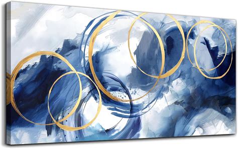 Amazon Klakla Large Wall Art Blue And White Abstract Wall Art