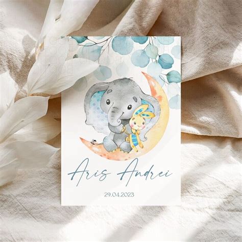 Invitatie Botez Sau Aniversare Handmade Baby Elephant Invitatie