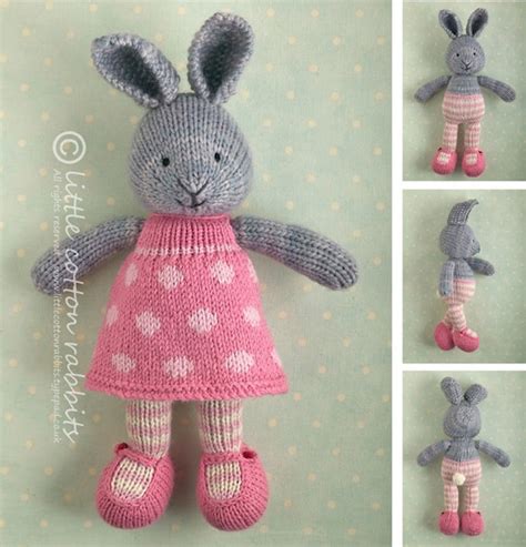 Toy Knitting Pattern For A Bunny Rabbit In A Dotty Dress 9 Etsy