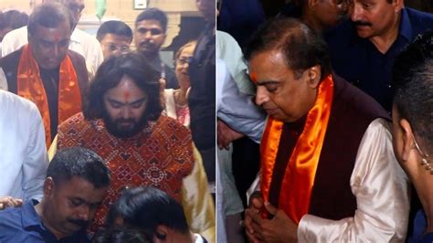 Mukesh Ambani With Son Anant Ambani At Babulnath Mandir Mumbai As