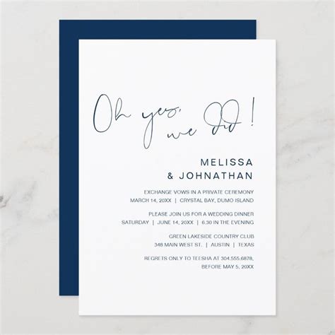 Oh Yes We Did Wedding Elopement Party Navy Blue Invitation Zazzle