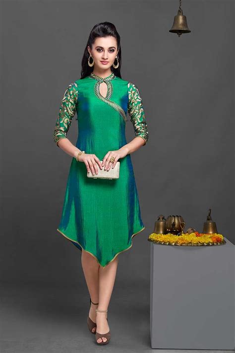 Designer Party Wear Green Tunic Or Kurti 5 Kurti Neck Designs Fashion Clothes Women Clothes