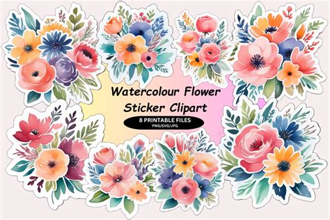 Watercolor Flower Sticker Clipart Graphic by stickerahub · Creative Fabrica