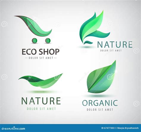 Vector Set Of Eco Logos Leaves Organic Stock Vector Illustration Of