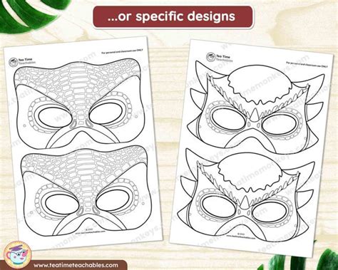 Printable Dinosaur Masks for Coloring | Tea Time Teachables