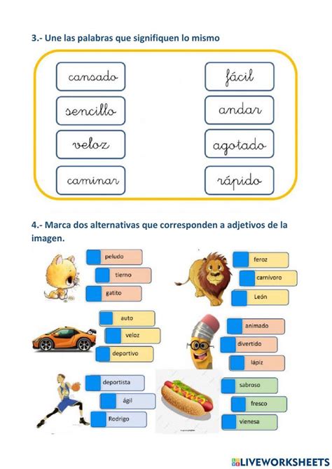 Sinónimos Y Adjetivos Calificativos Worksheet Live Worksheets