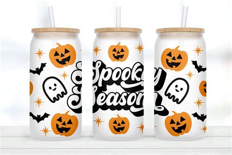 Retro Halloween Beer Can Glass Spooky Season Iced Coffee Glass