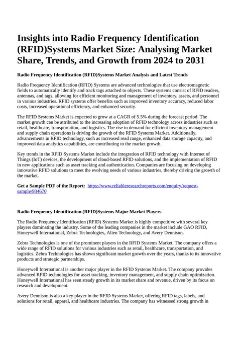 Reportprime Insights Into Radio Frequency Identification Rfid Systems Market Size Analysing