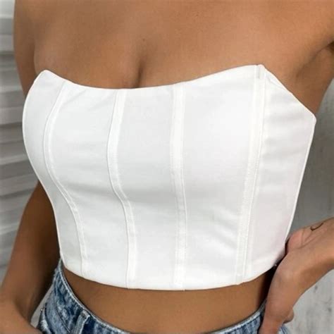 Shein Tops Trending Y K Priv Solid Crop Tube Top White Strapless