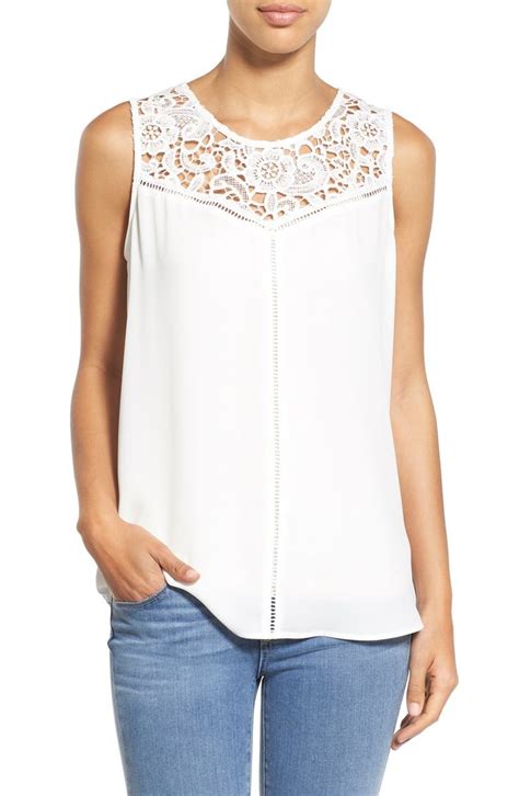 Pleione Lace Yoke Sleeveless Top Nordstrom Blusas Bonitas Blusas