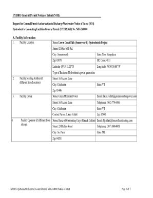 Fillable Online Hydroelectric Generating Facilities General Permit