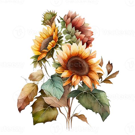 Watercolor Floral Bouquet Composition With Sunflower Png Transparent