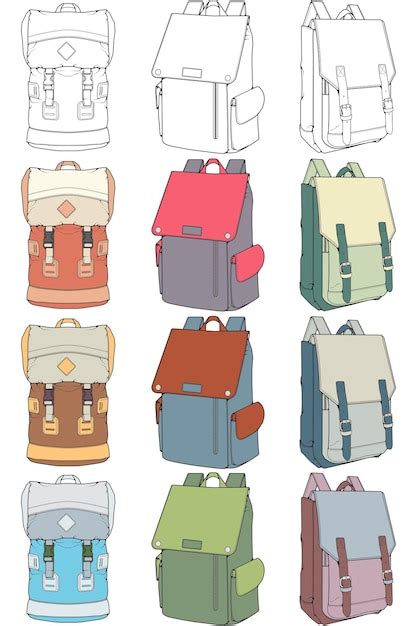 Premium Vector Hand Drawn Colorfull Vector Set Of Backpacks Cartoon