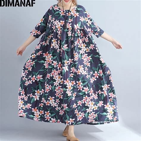 Dimanaf Plus Size Women Beach Dress Big Size Cotton Female Vestidos Sundress Summer Holiday