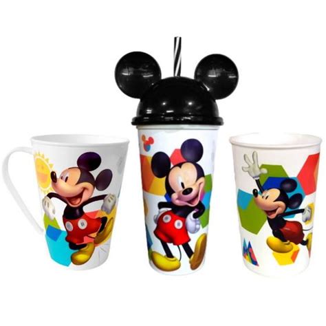 Kit 3 Copos Infantil do Mickey para Suco Café e Refrigerante Disney